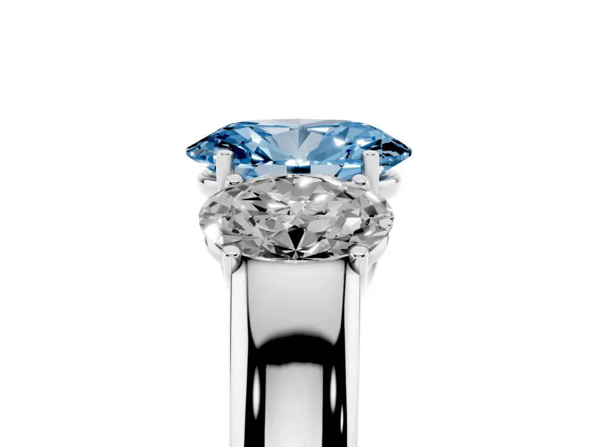Fancy Blue Three-Stone Oval Cut Cut Diamond Ring with Prong Setting and Classic Band Silver