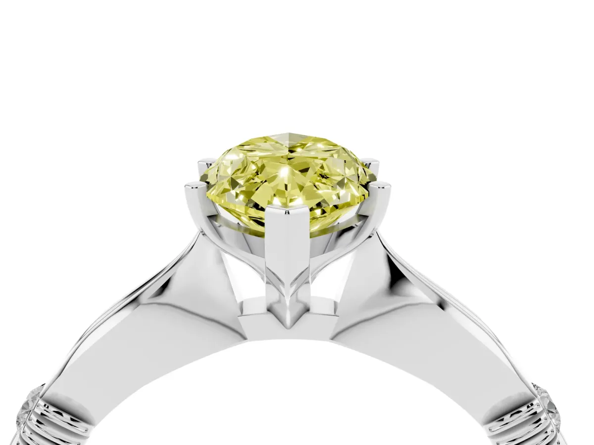 Fancy Yellow Marquise Cut Solitaire Diamond Twisted Band with Four-Prong Setting Silver