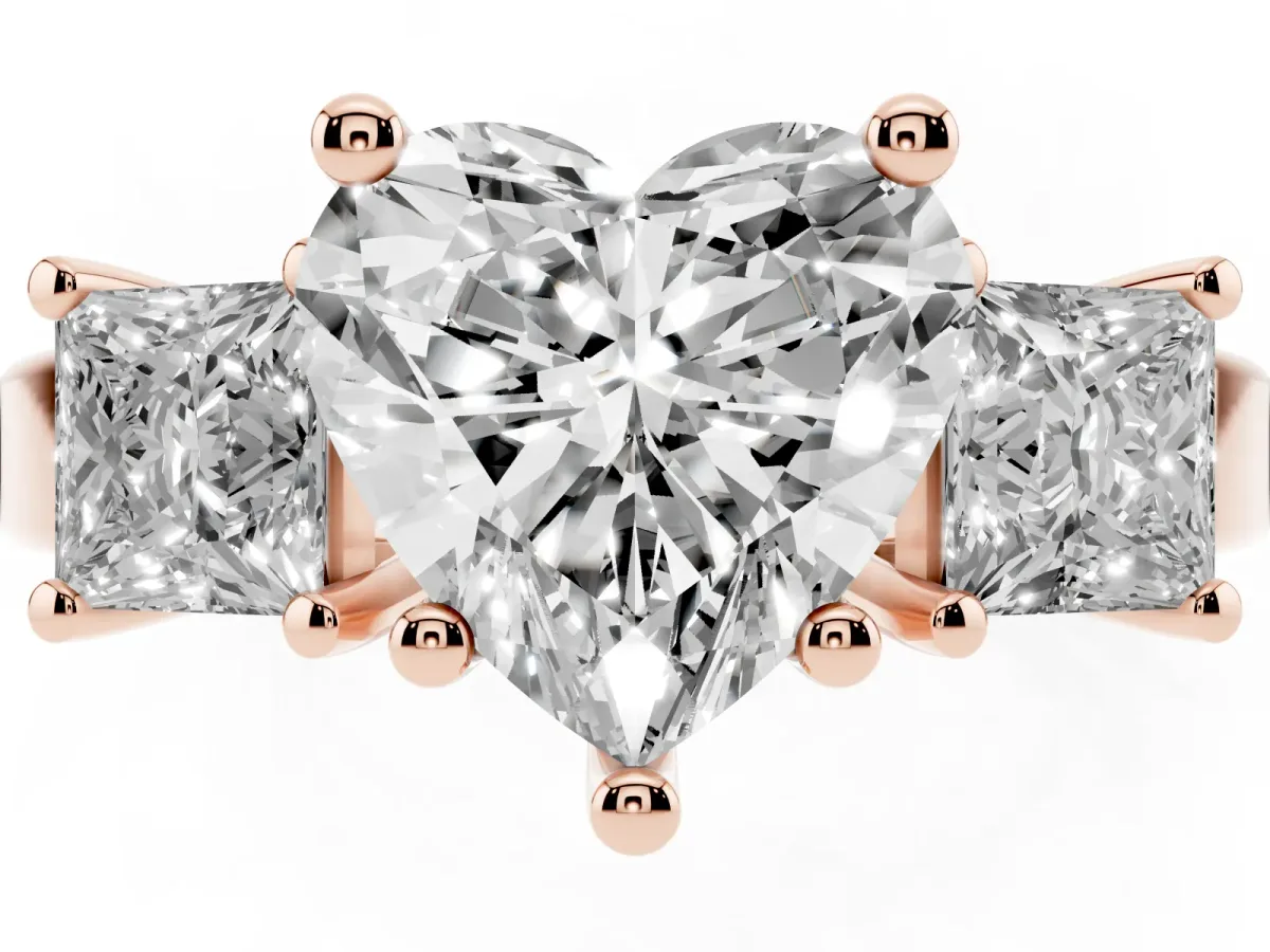 Three-Stone Heart Cut Cut Solitaire Ring with Prong Setting Rose gold