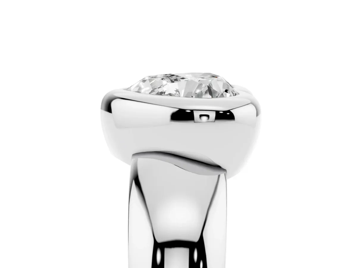 Bezel Set Heart Cut Solitaire Ring with Wide Band Platinum
