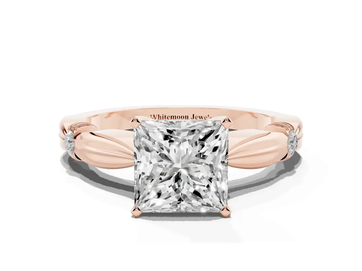 Princess Cut Solitaire Diamond Twisted Band with Four-Prong Setting Rose gold
