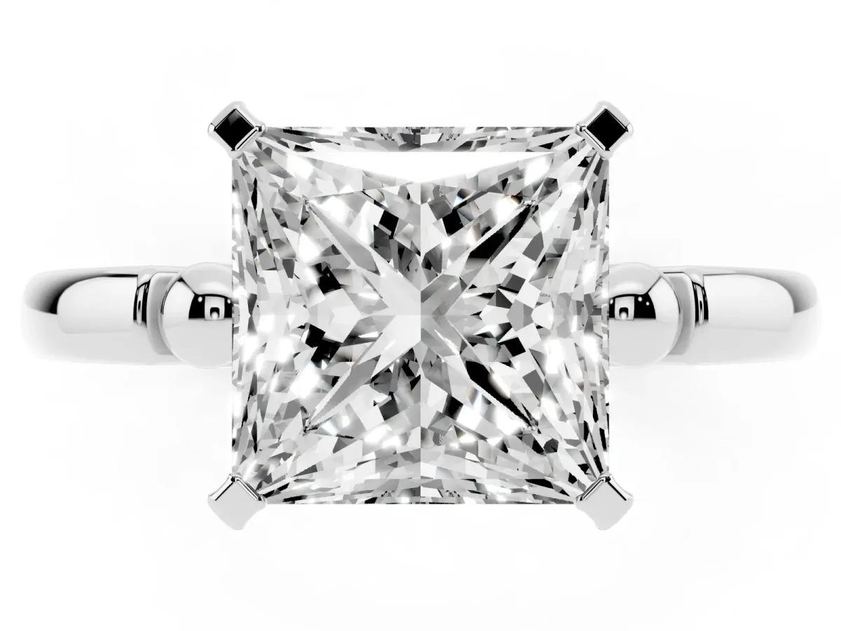 Princess Cut Solitaire Beaded Band with Four-Prong Setting Silver