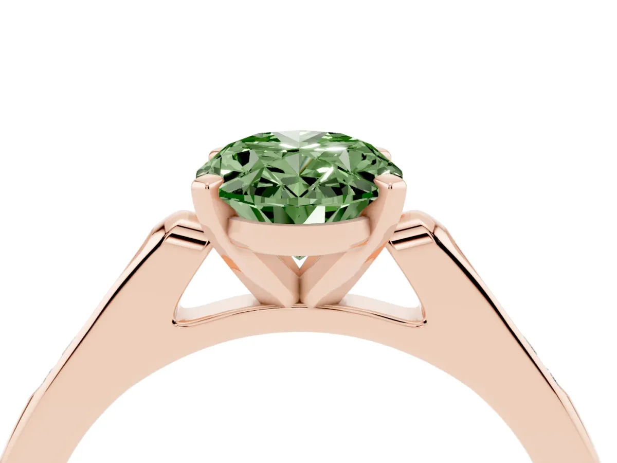 Fancy Green Oval Cut Diamond Solitaire Ring with Channel Set Round Band and Prong Setting Rose gold