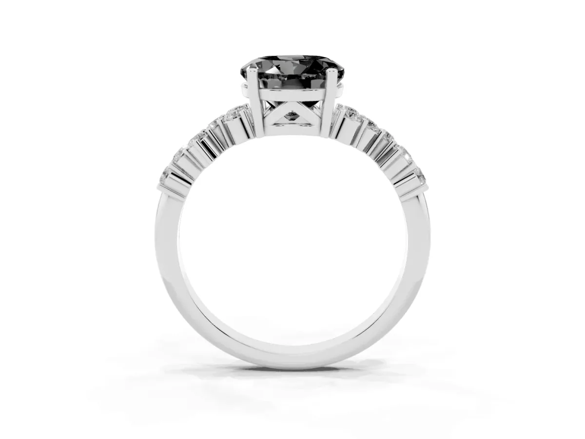 Fancy Black Round Cut Diamond Scattered Round Accent Ring with Prong Setting Silver
