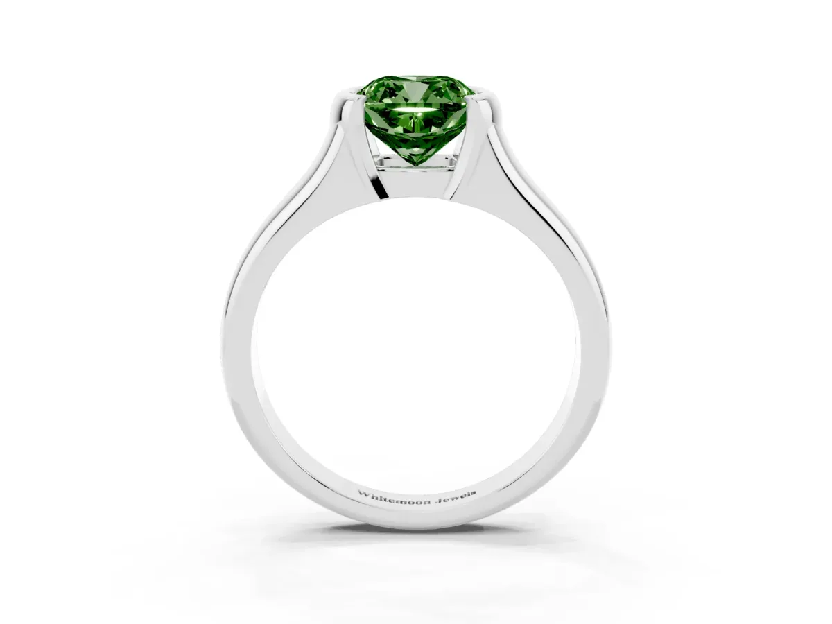 Fancy Green Cushion Cut Solitaire Tension Set Diamond Ring with Split Shank Band Platinum