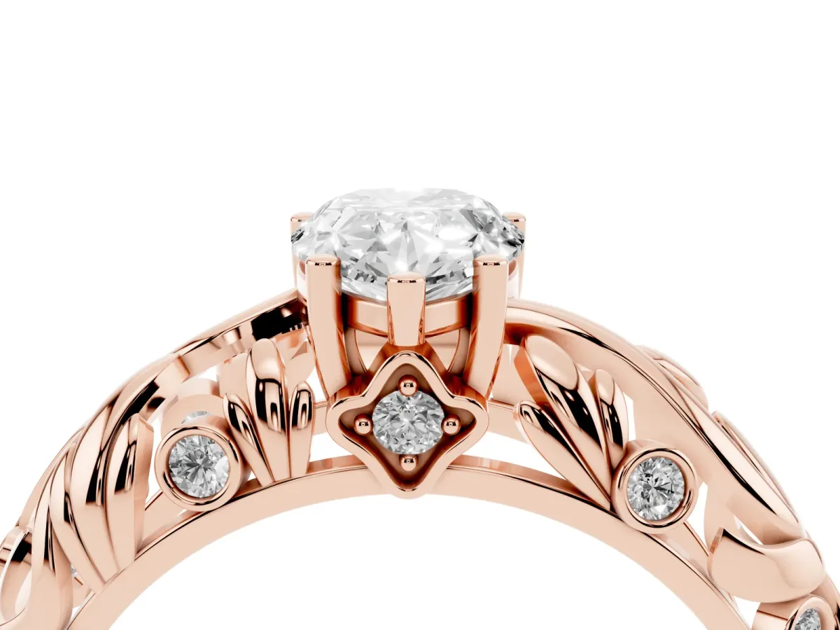 Pear Cut Solitaire Diamond Leaf-Inspired Vine Band Ring with Prong Setting Rose gold