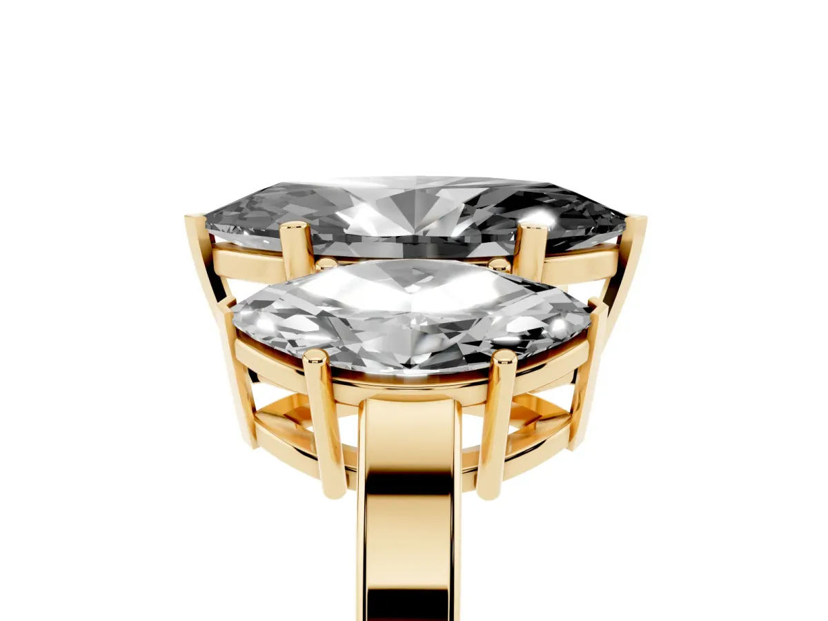 Fancy Black Three-Stone Marquise Cut Cut Diamond Engagement Ring with Flat Band and Four-Prong Setting Yellow gold