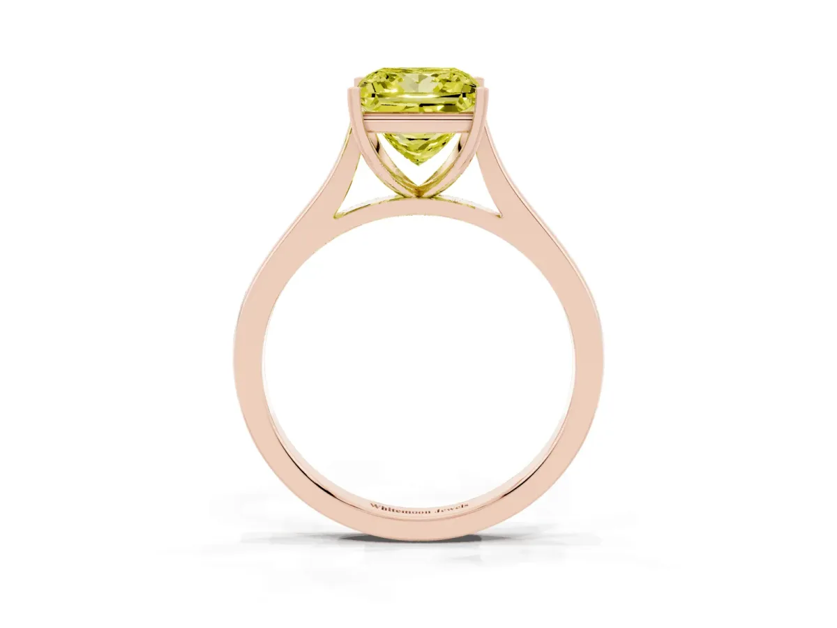 Fancy Yellow Princess Cut Solitaire Heart Prong Engagement Ring with Tapered Band Rose gold