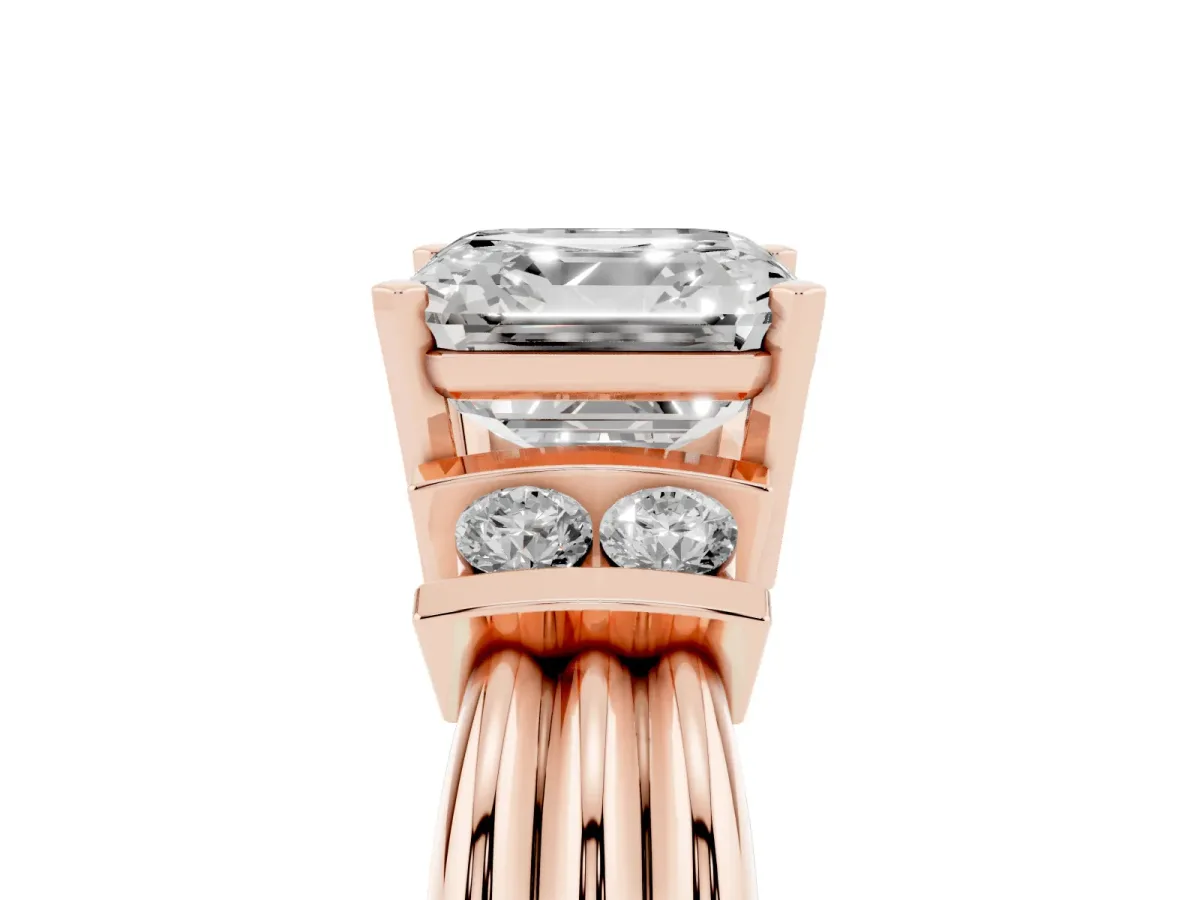 Asscher Cut Cut Three-Stone Channel Set Ring with Bar Prongs Rose gold