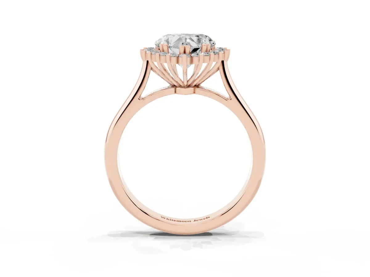 Heart Cut Cut Diamond Halo Ring with Solitaire Band and Prong Setting Rose gold