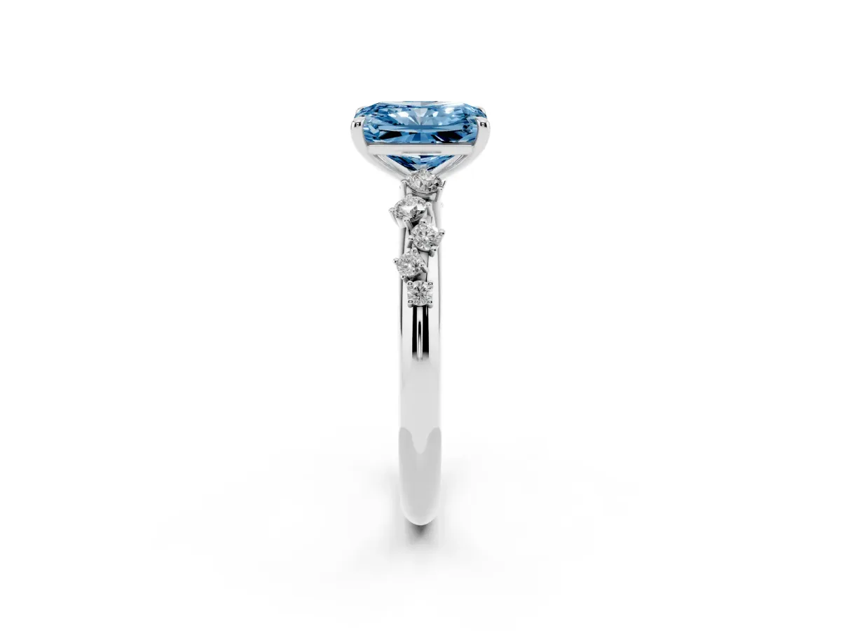 Fancy Blue Radiant Cut Diamond Cluster Prong-Set Solitaire Ring Platinum