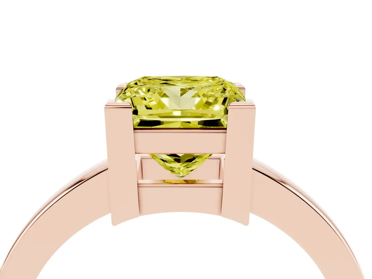 Fancy Yellow Princess Cut Cut Solitaire Ring with Four-Prong Setting and Classic Band Rose gold