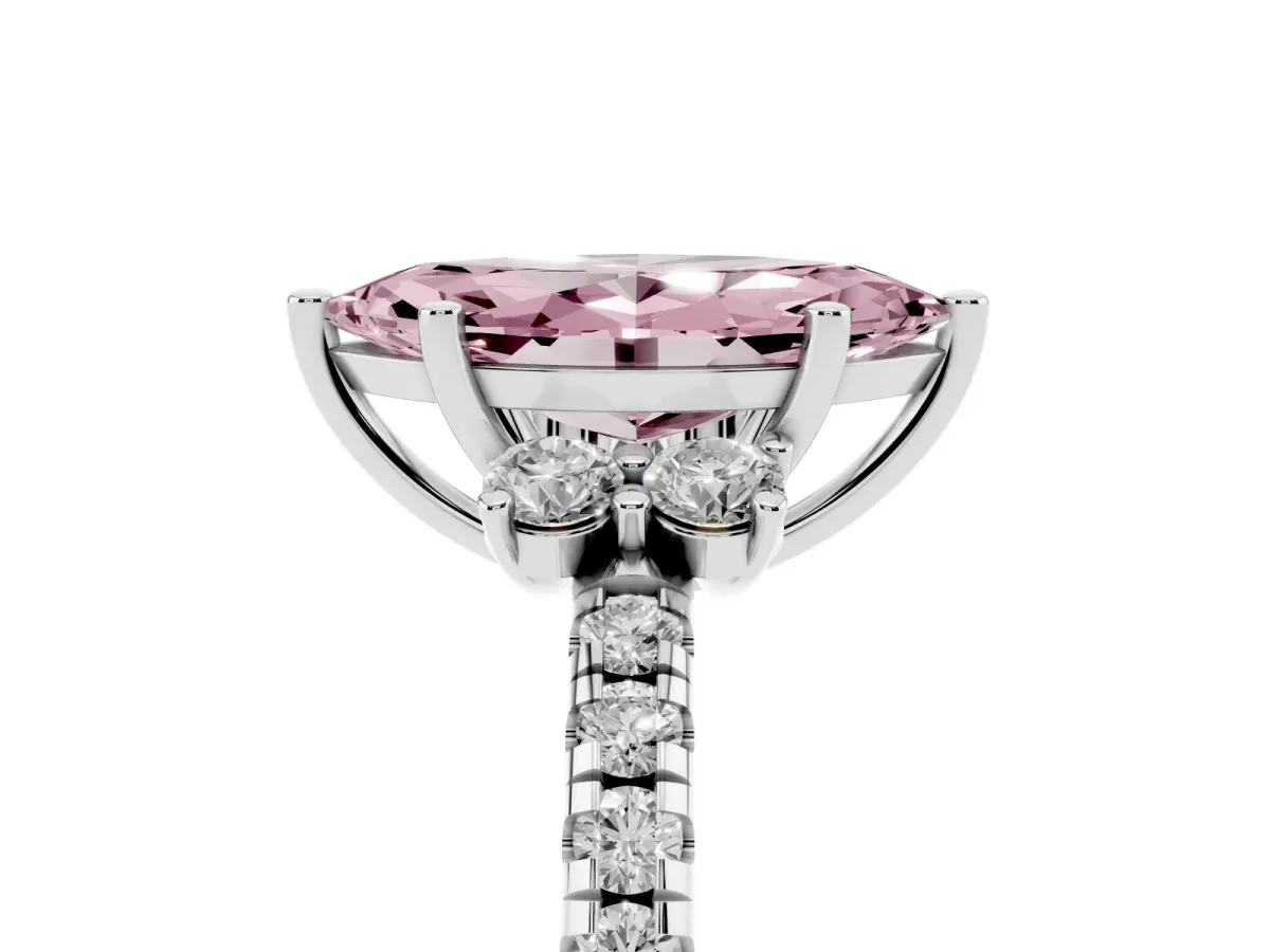 Fancy Pink Marquise Cut Diamond Three-Stone Pave Band with Four-Prong Setting Silver