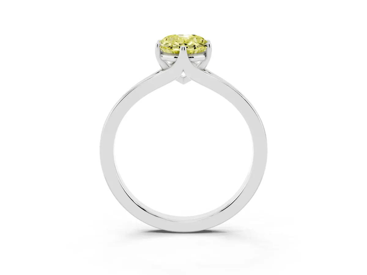 Fancy Yellow Oval Cut Solitaire Diamond Ring with Six-Prong Setting and Tapered Band Silver
