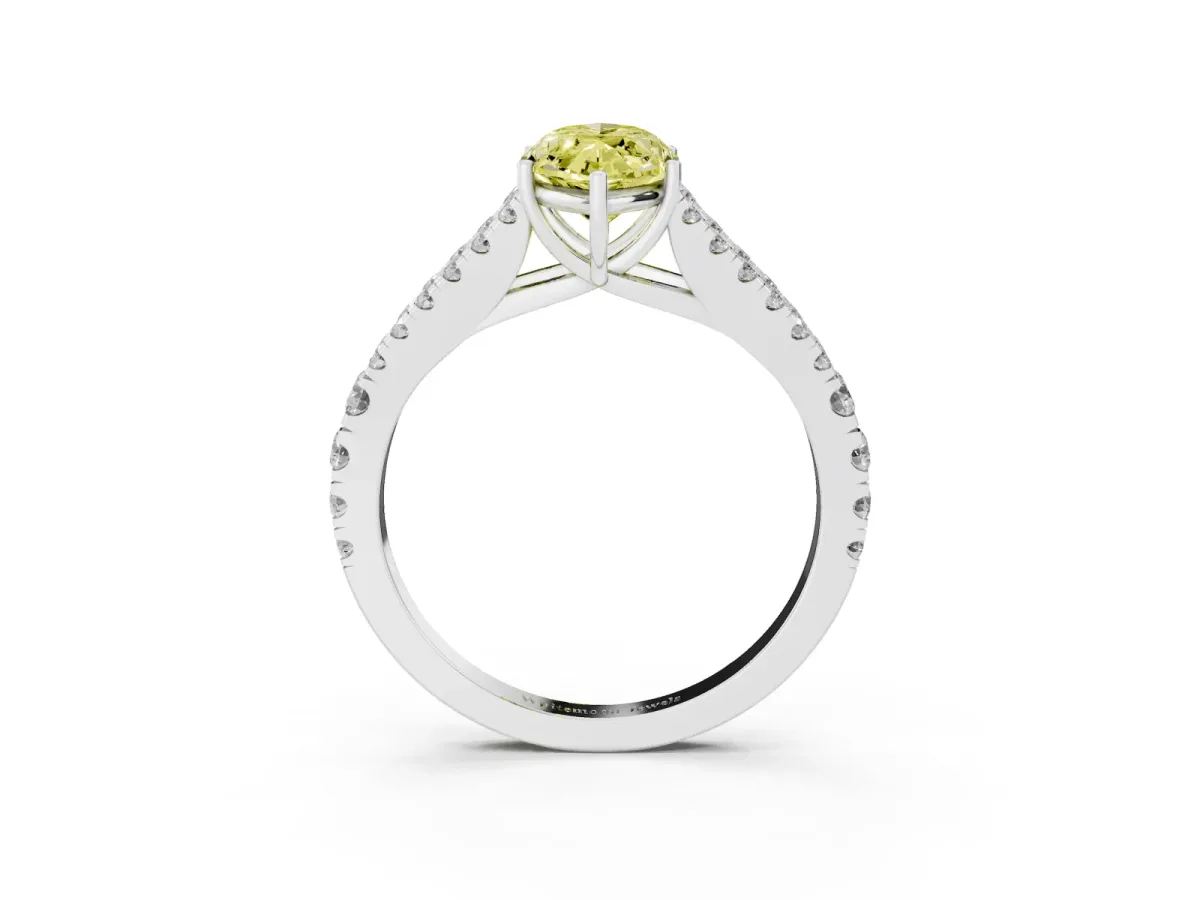 Fancy Yellow Marquise Cut Diamond Split Shank Pavé Engagement Ring with Four-Prong Setting Platinum