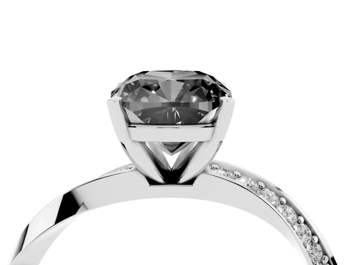 Fancy Black Cushion Cut Diamond Engagement Ring with Side Stone Accents and Four-Prong Setting Platinum