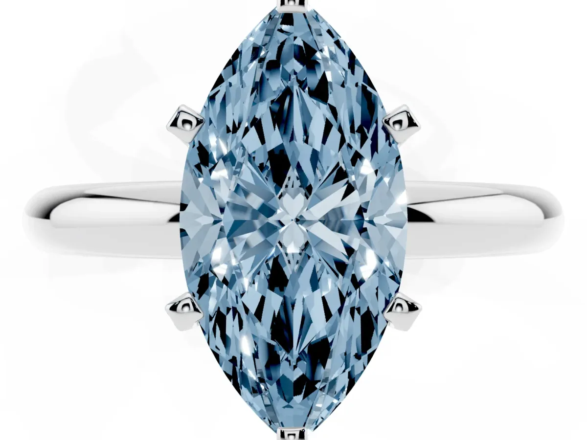 Fancy Blue Marquise Cut Diamond Solitaire Engagement Ring with Round Band and Four-Prong Setting Platinum