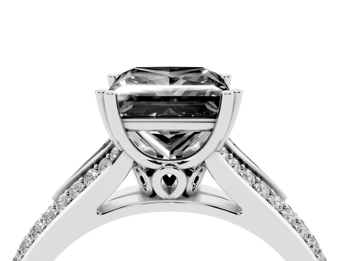Fancy Black Princess Cut Diamond Split Shank Engagement Ring with Pavé Band Silver