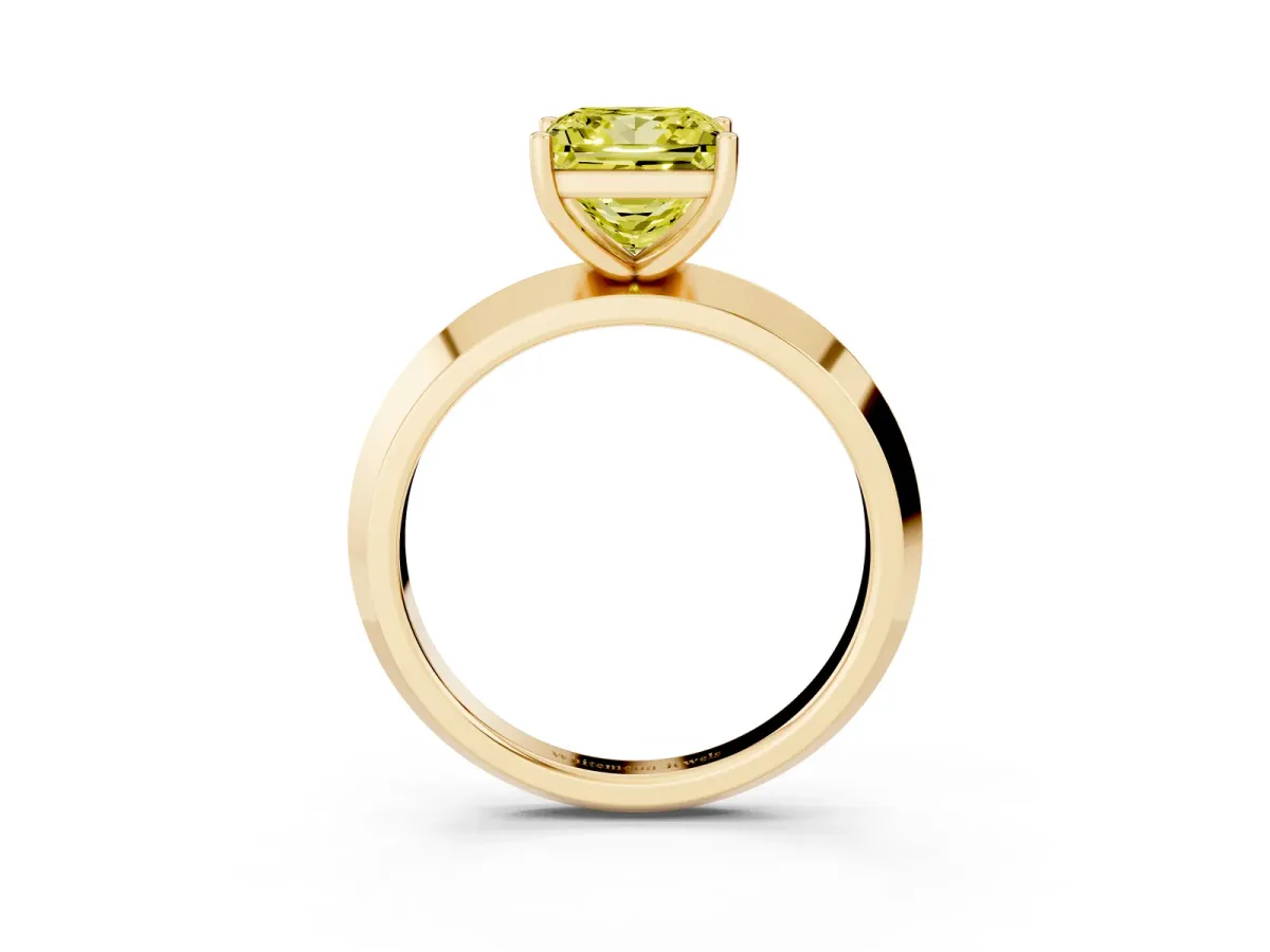 Fancy Yellow Princess Cut Cut Solitaire Engagement Ring with Flat Band and Four-Prong Setting Yellow gold