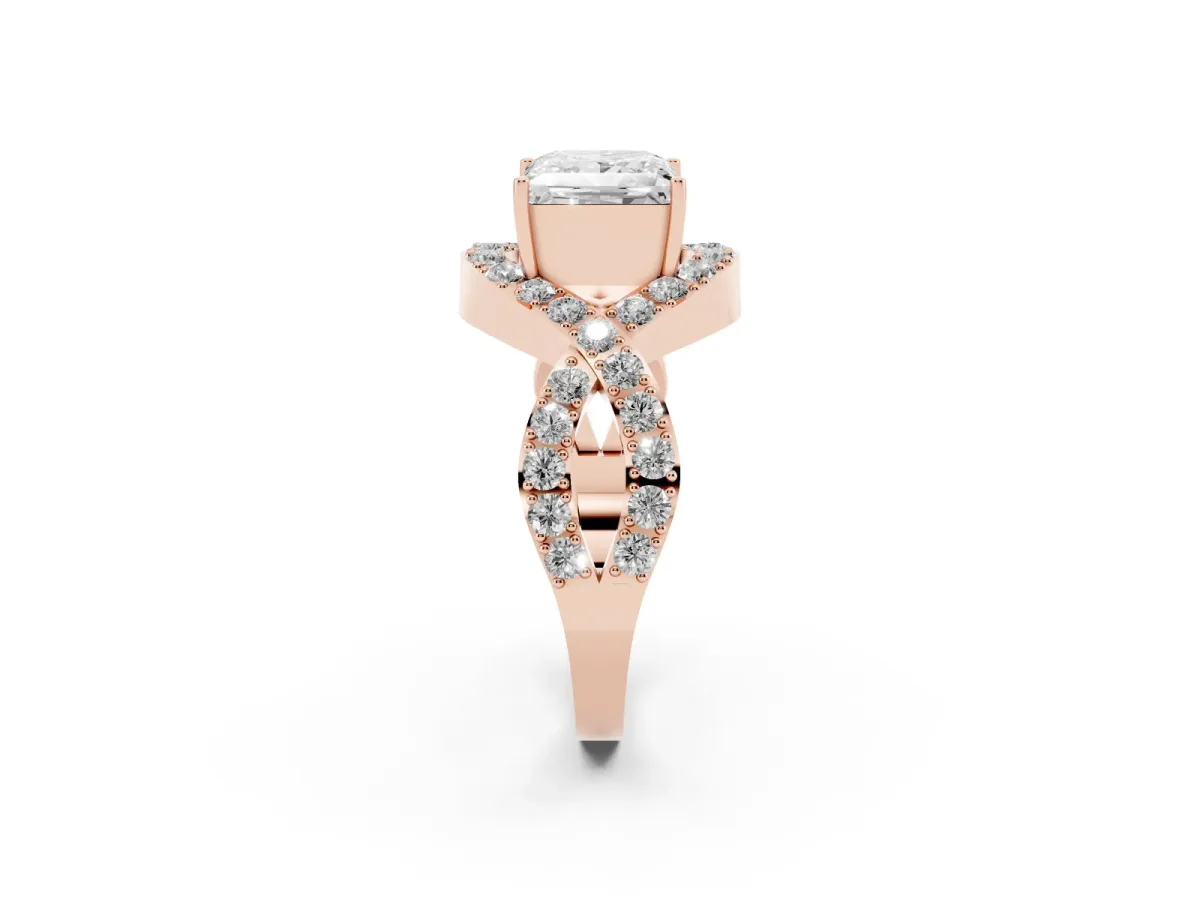 Princess Cut Solitaire Twist Band Pavé Diamond Engagement Ring Rose gold