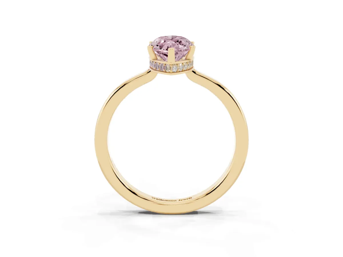 Fancy Pink Marquise Cut Cut Solitaire Engagement Ring with Four-Prong Setting on a Classic Band Yellow gold