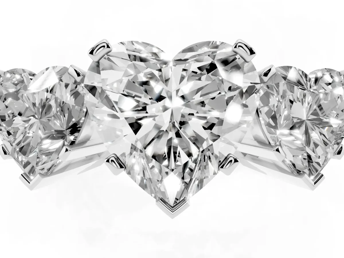 Three-Stone Heart Cut Cut Diamond Ring with Channel Set Band and Four-Prong Setting White gold