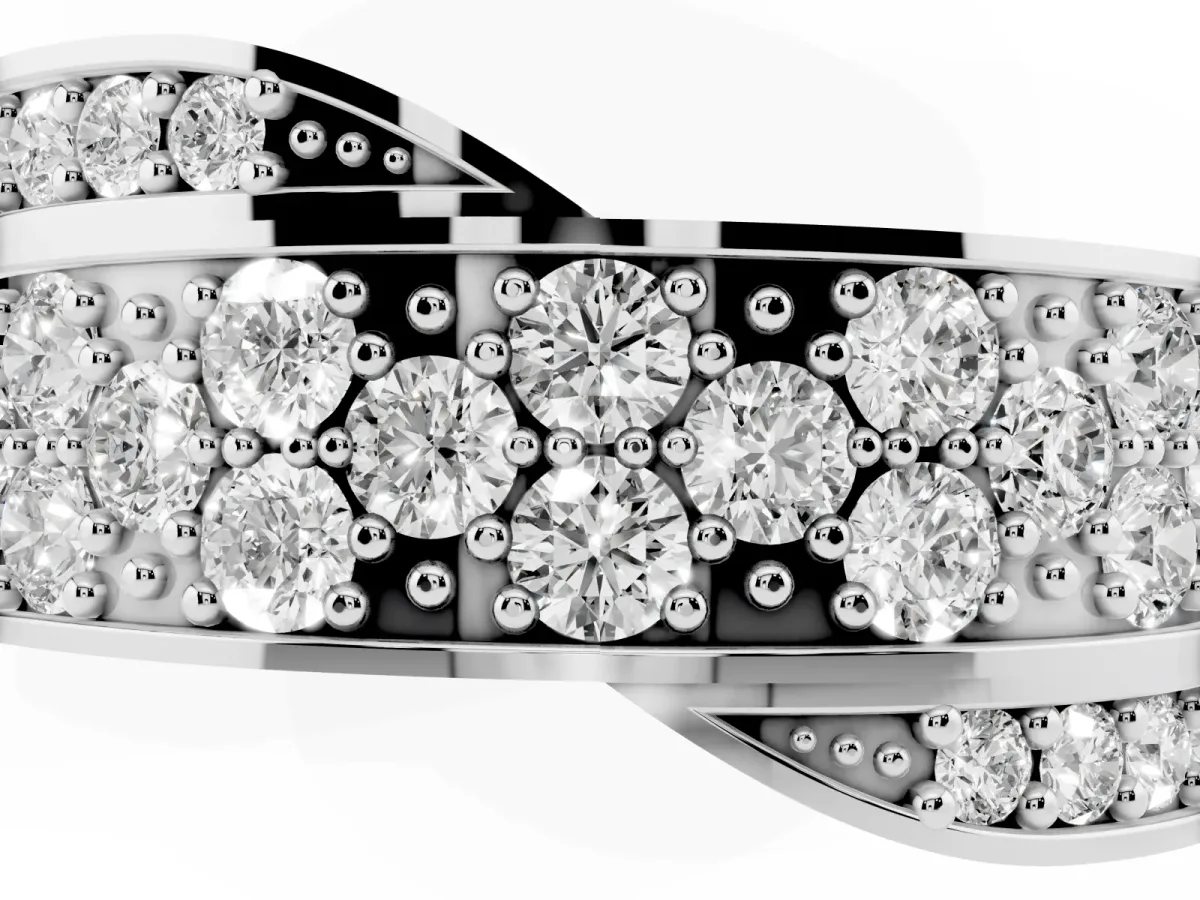 Pavé Round Diamond Crossover Band with Bead Prong Setting Platinum