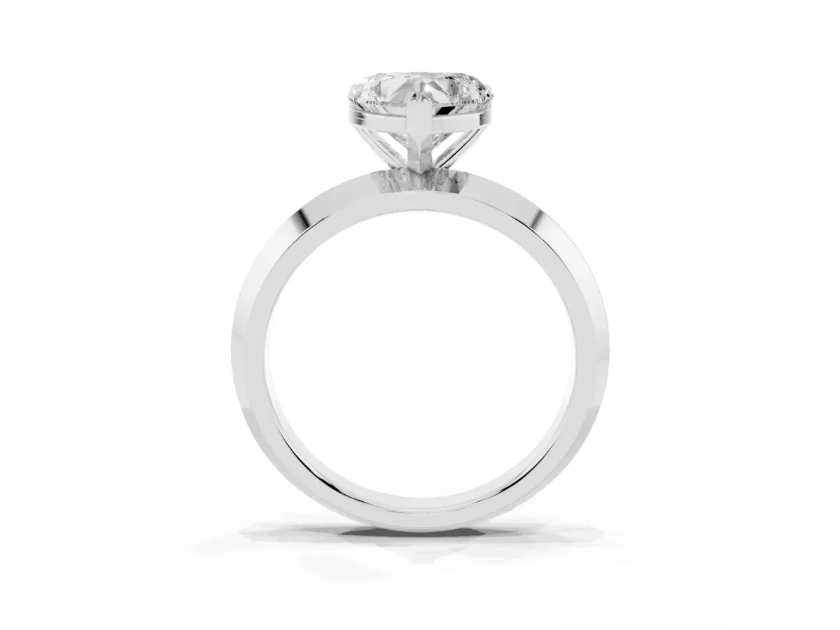 Heart Cut Cut Solitaire Engagement Ring with Flat Band and Four-Prong Setting Silver