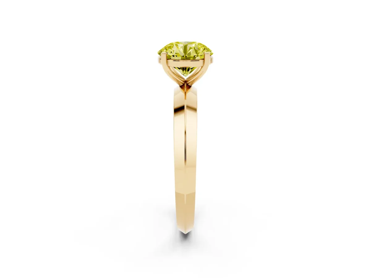 Fancy Yellow Round Cut Cut Solitaire Engagement Ring with Flat Band and Four-Prong Setting Yellow gold