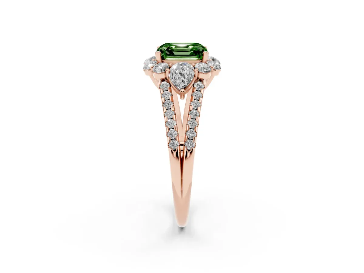 Fancy Green Asscher Cut Halo Split Shank Diamond Engagement Ring with Prong Setting Rose gold