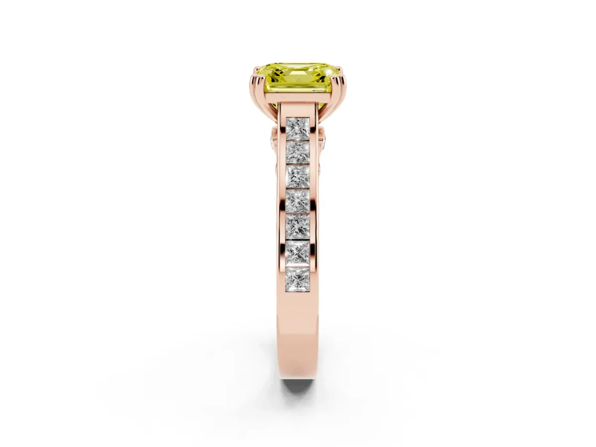 Fancy Yellow Asscher Cut Cut Channel Set Solitaire Engagement Ring with Prong Setting Rose gold