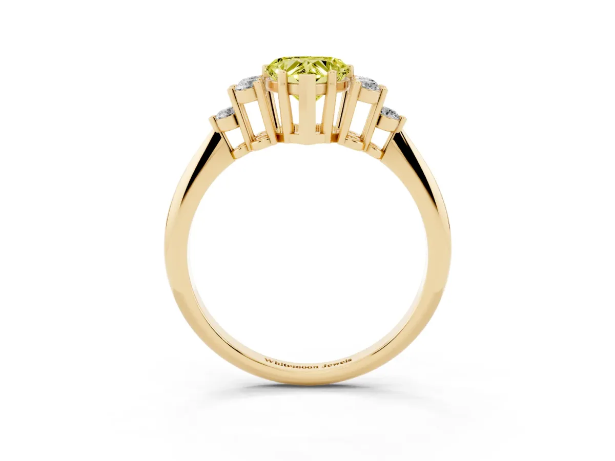 Fancy Yellow Heart Cut Cut Diamond Cluster Ring with Solitaire Band and Four-Prong Setting Yellow gold