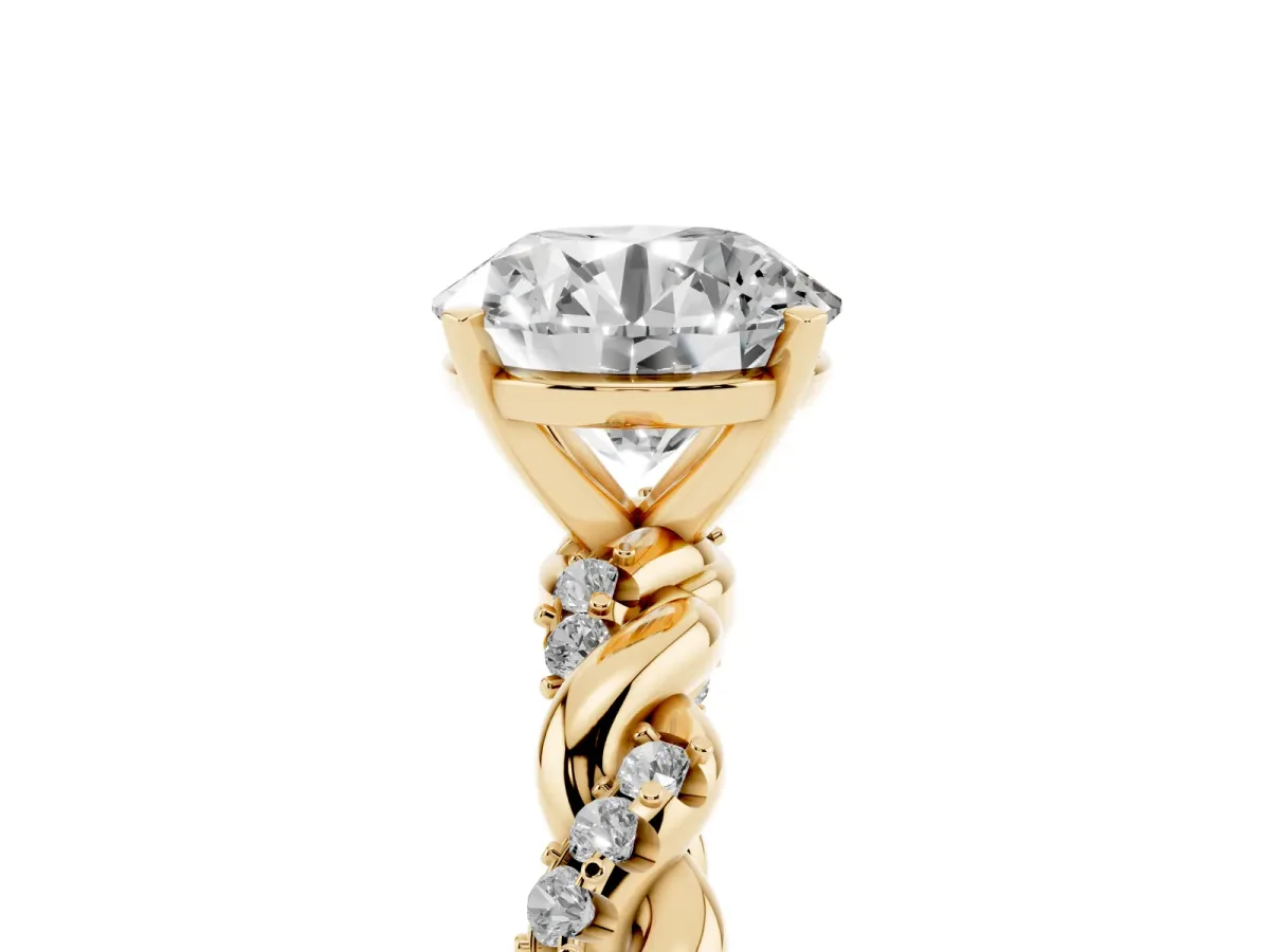 Round Cut Diamond Solitaire Ring with Twisted Band and Pavé Accents Yellow gold