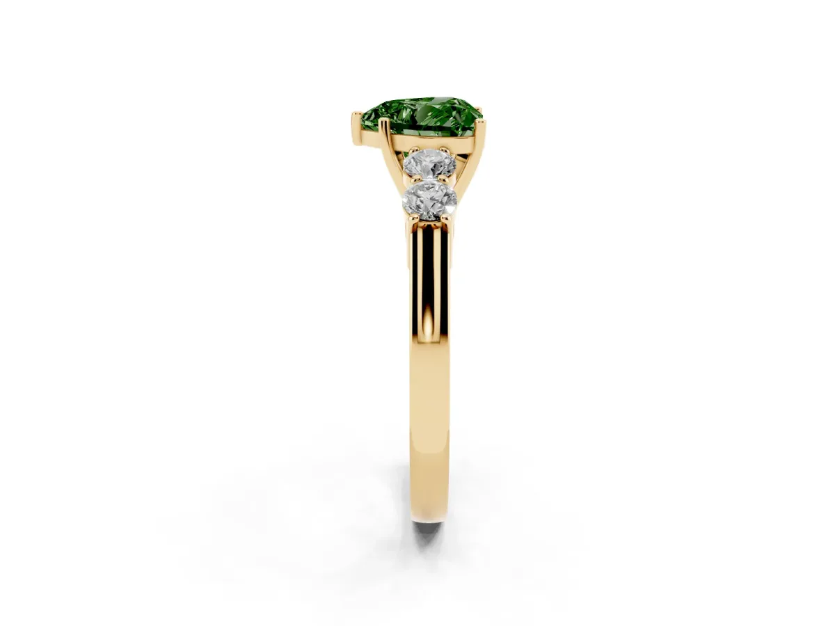Fancy Green Heart Cut Cut Diamond Five-Stone Prong Set White Gold Ring Yellow gold