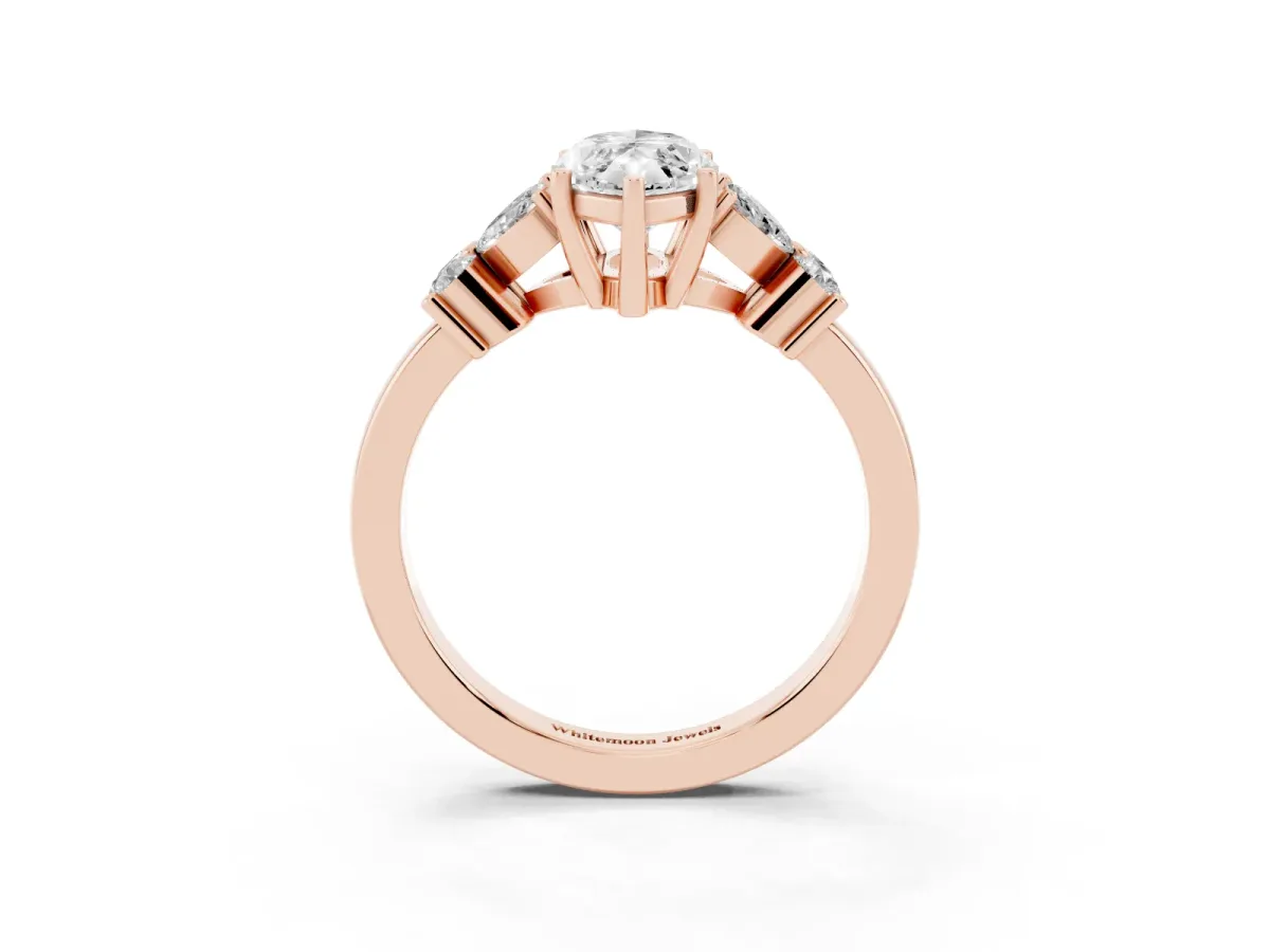 Marquise Cut Diamond Floral Cluster Ring with Solitaire Band and Prong Setting Rose gold