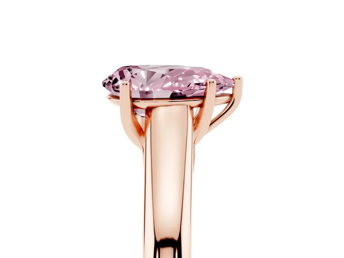 Fancy Pink Pear Cut Solitaire Engagement Ring with Tapered Band and Four-Prong Setting Rose gold