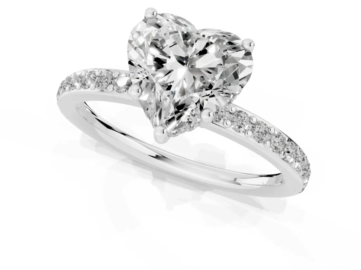 Heart Cut Cut Diamond Pavé Band Ring with Four-Prong Setting Platinum