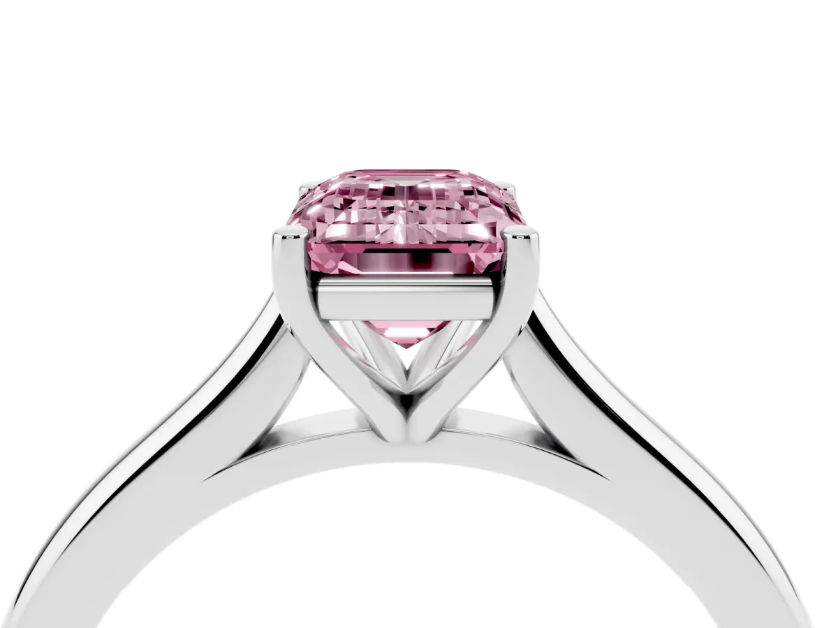 Fancy Pink Emerald Cut Cut Solitaire Ring with Cathedral Band and Four-Prong Setting Platinum