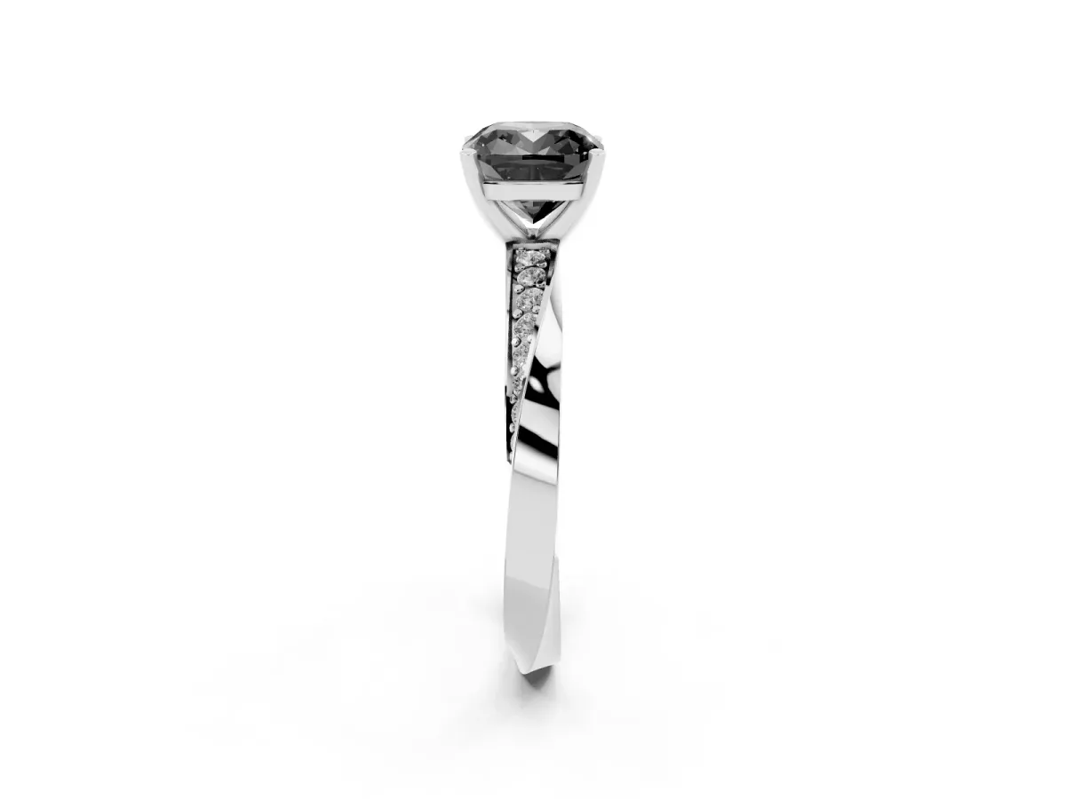 Fancy Black Cushion Cut Diamond Engagement Ring with Side Stone Accents and Four-Prong Setting Platinum