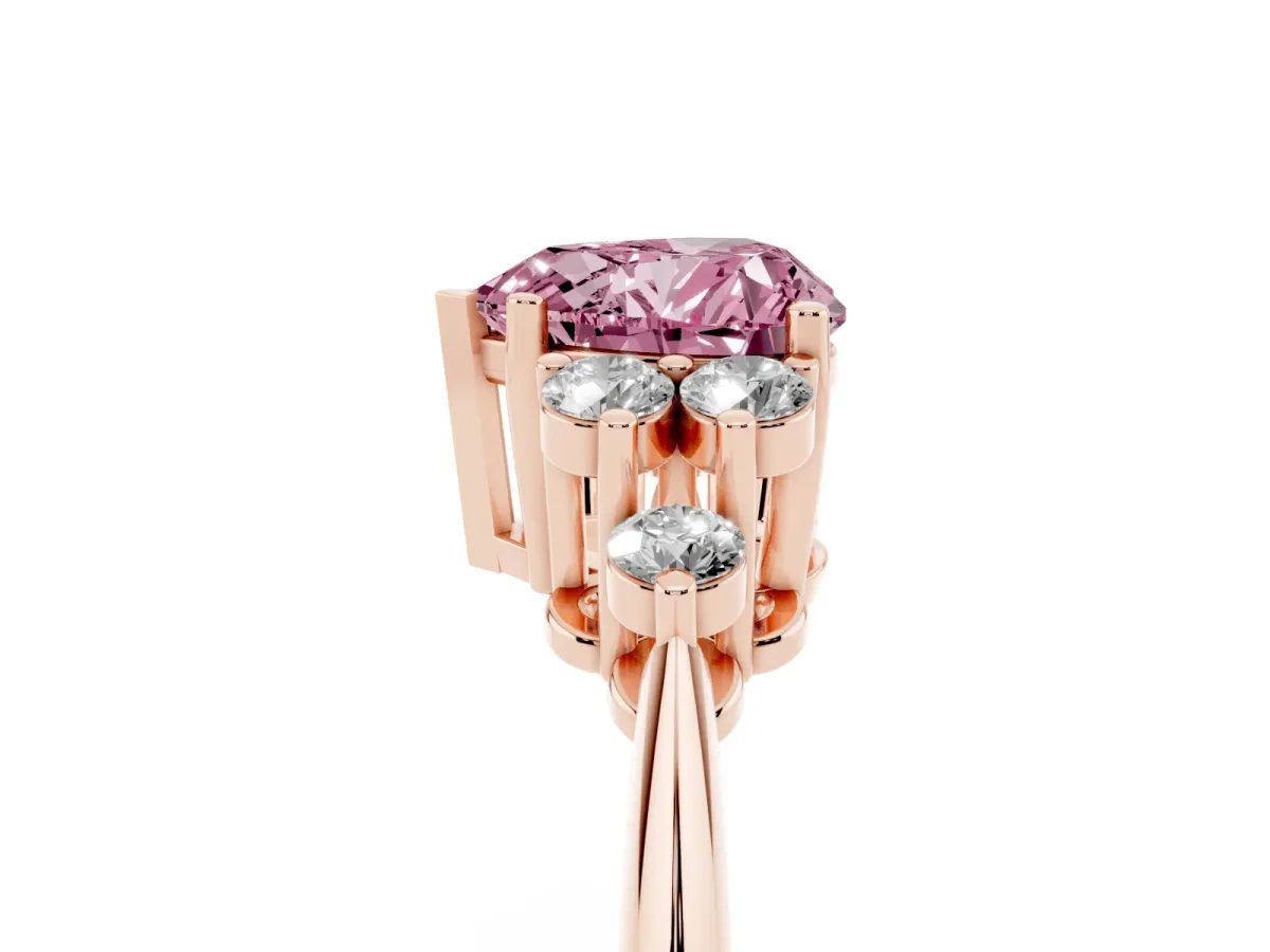Fancy Pink Heart Cut Cut Diamond Cluster Ring with Solitaire Band and Four-Prong Setting Rose gold