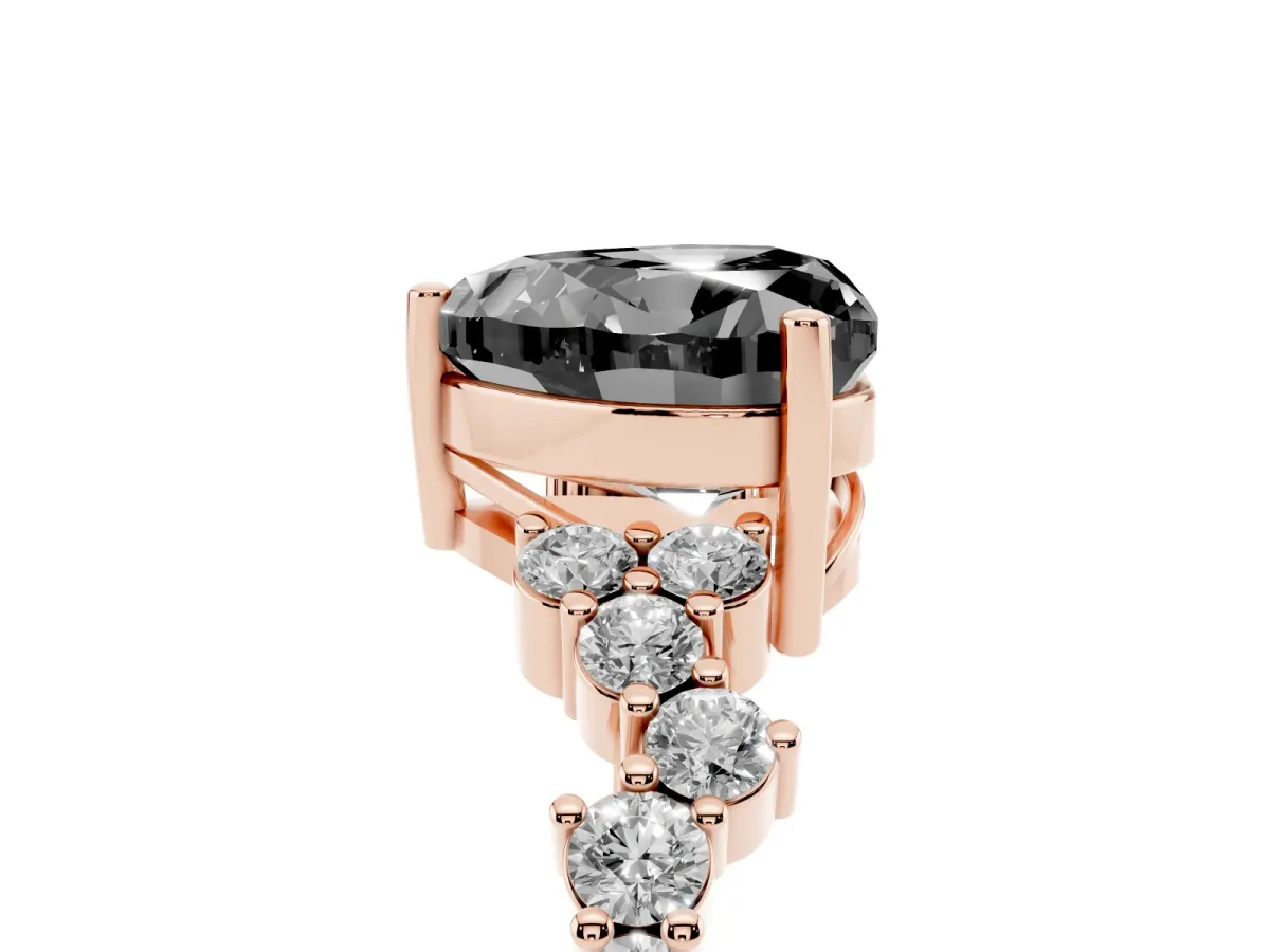 Fancy Black Heart Cut Diamond Scattered Round Accent Ring with Prong Setting Rose gold