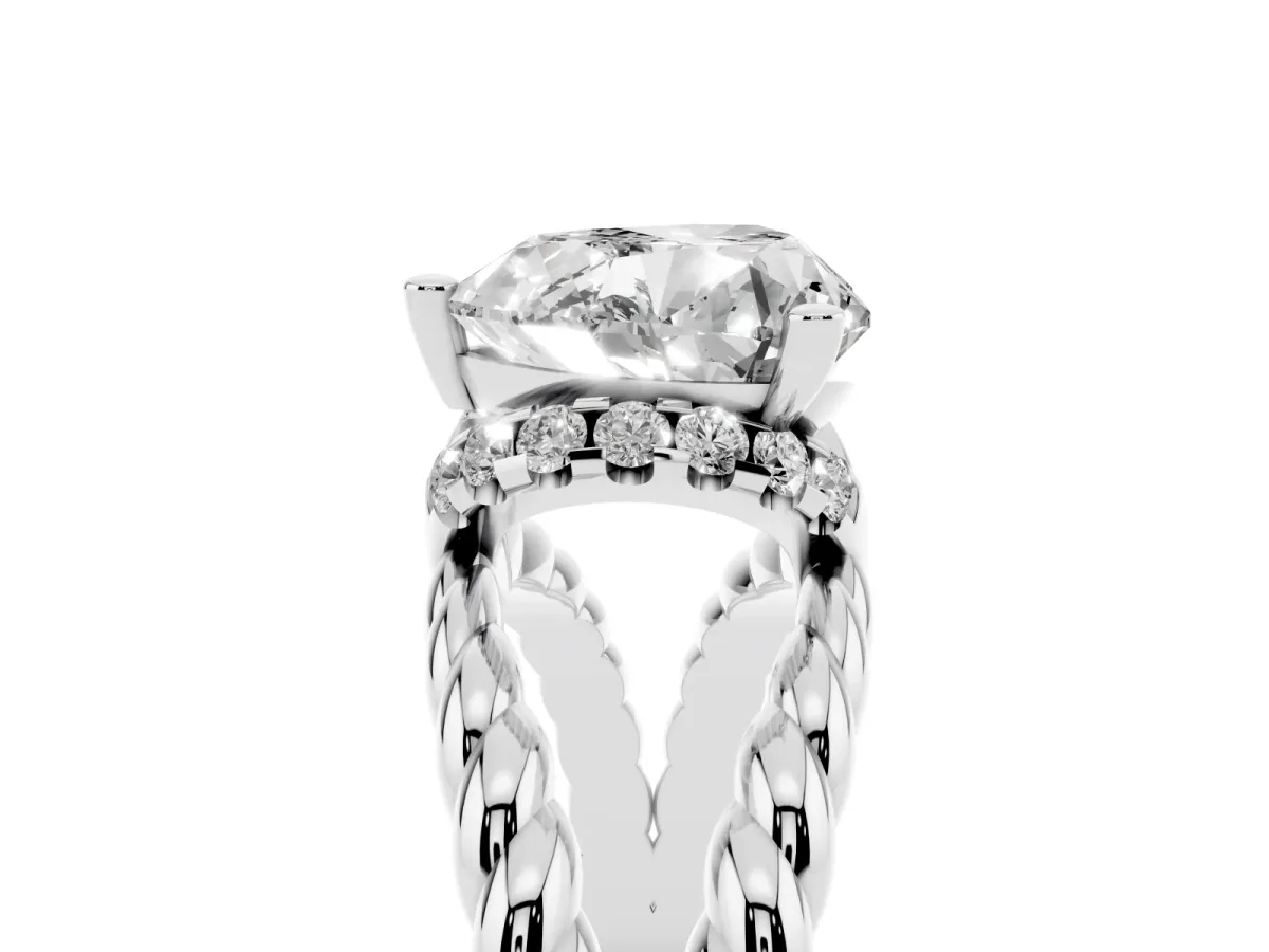 Heart Cut Halo Twisted Band Four-Prong Ring Silver