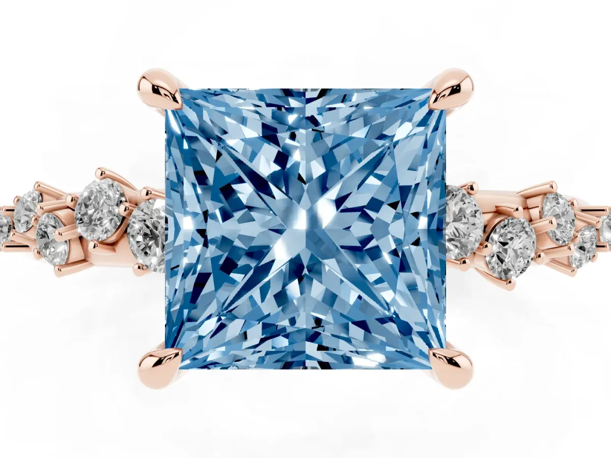 Fancy Blue Princess Cut Cut Diamond Vine Band with Four-Prong Setting Rose gold