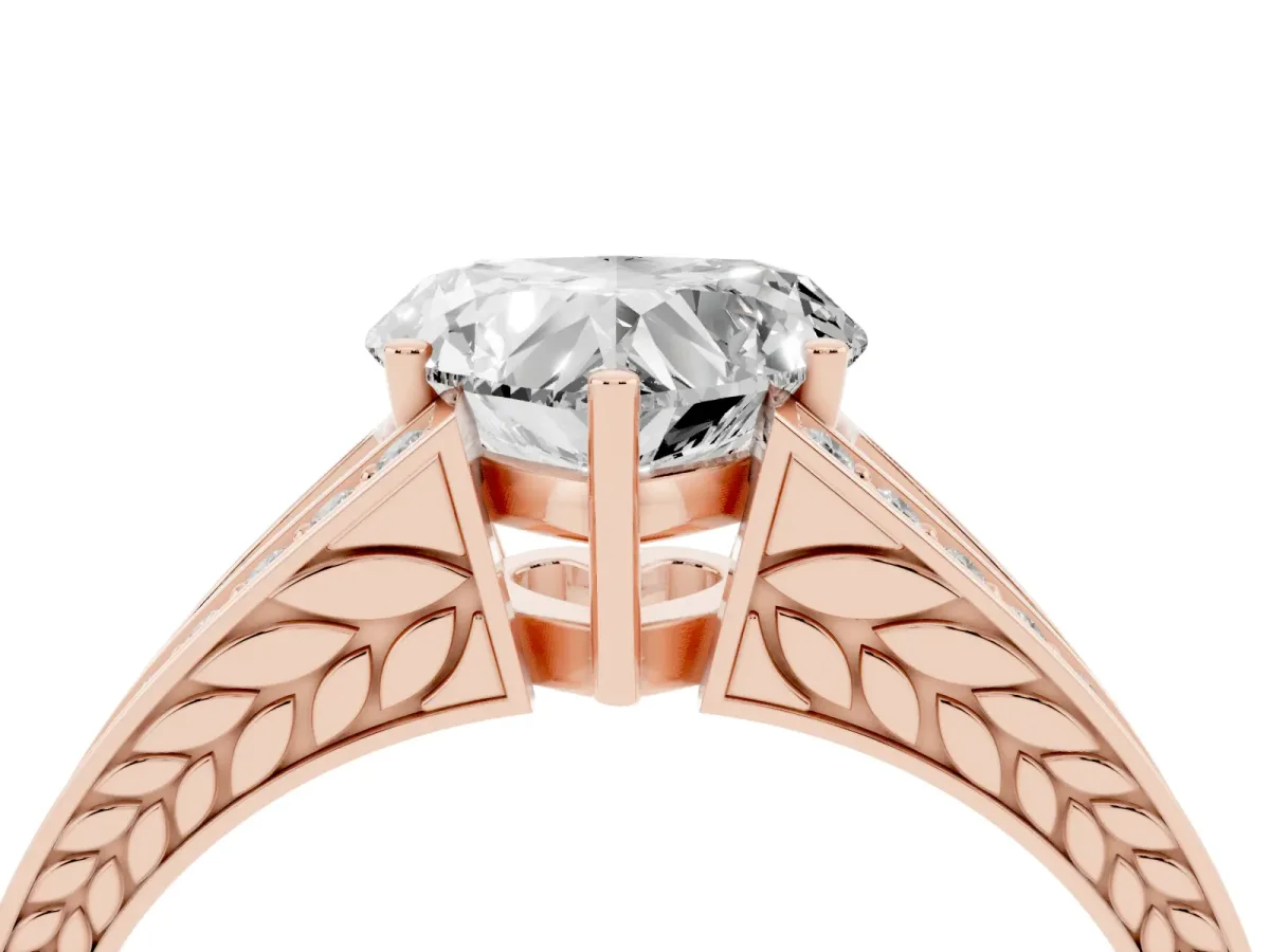 Heart Cut Diamond Split Shank Ring with Pavé Band and Four-Prong Setting Rose gold