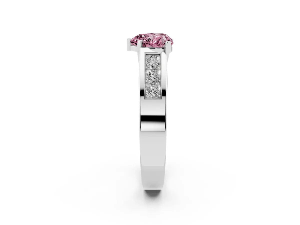 Fancy Pink Heart Cut Cut Channel Set Solitaire Ring with Four-Prong Setting Platinum