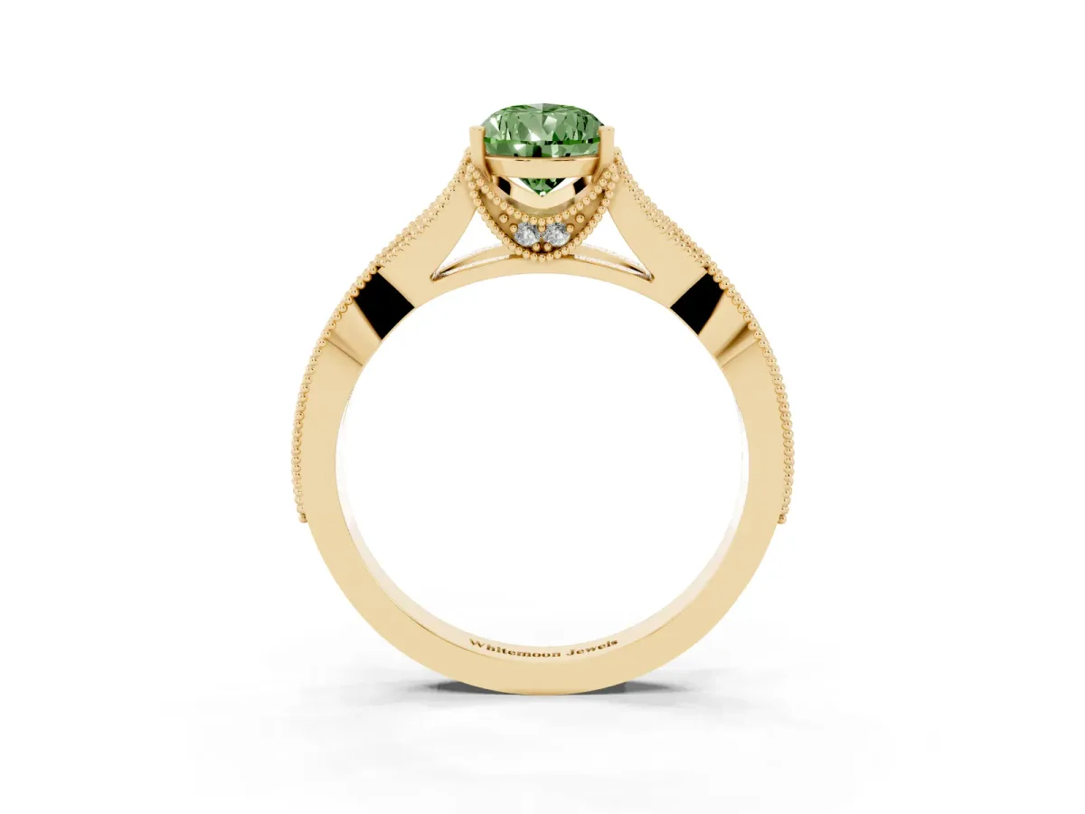 Fancy Green Pear Cut Cut Diamond Twisted Band with Milgrain Pave Setting and Four-Prong Setting Yellow gold