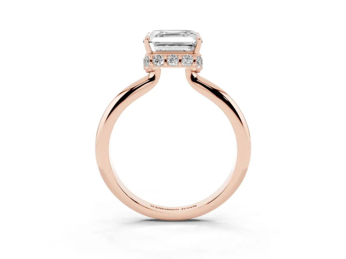 Asscher Cut Brilliant Solitaire Engagement Ring with Six-Prong Setting and Classic Band Rose gold