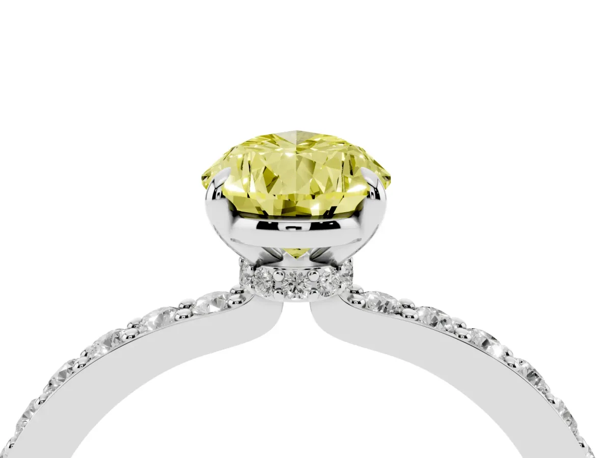 Fancy Yellow Pear Cut Diamond Pavé Engagement Ring with Round Accents and Prong Setting Silver