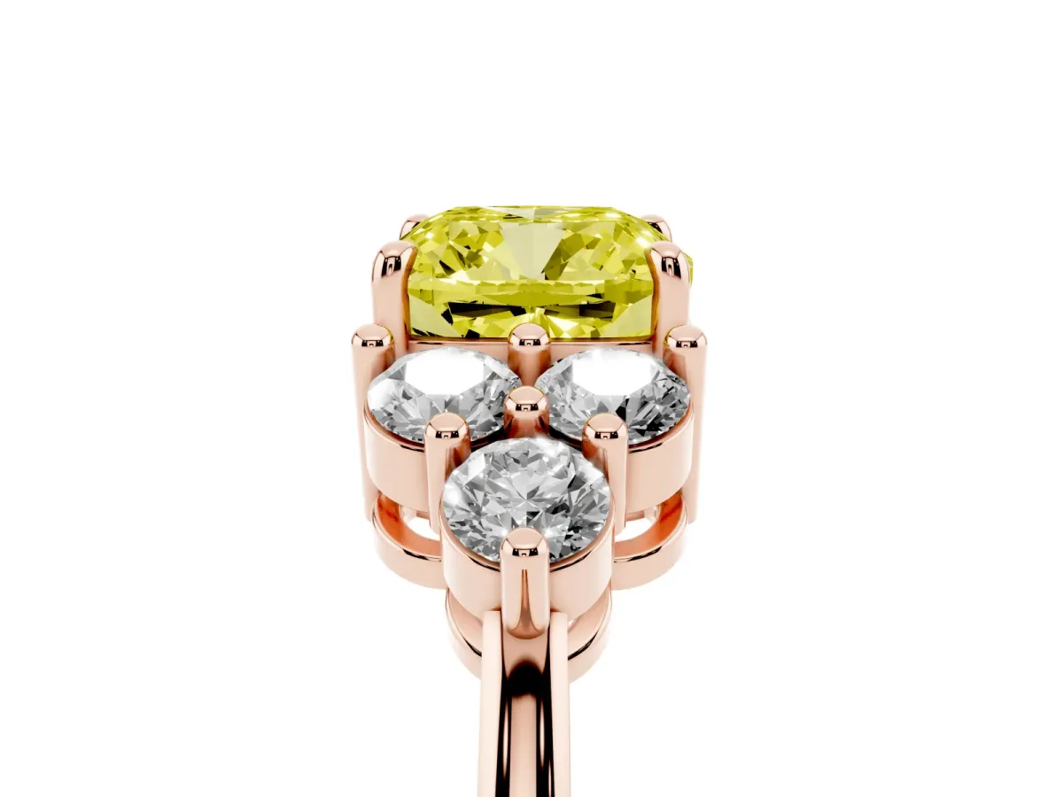 Fancy Yellow Cushion Cut Brilliant Diamond Cluster Accent Solitaire Ring with Prong Setting Rose gold