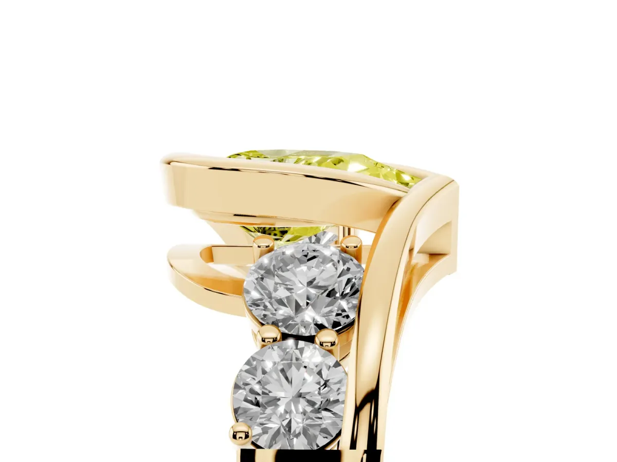Fancy Yellow Bezel Set Pear Cut Diamond Bypass Ring with Round Accents Yellow gold